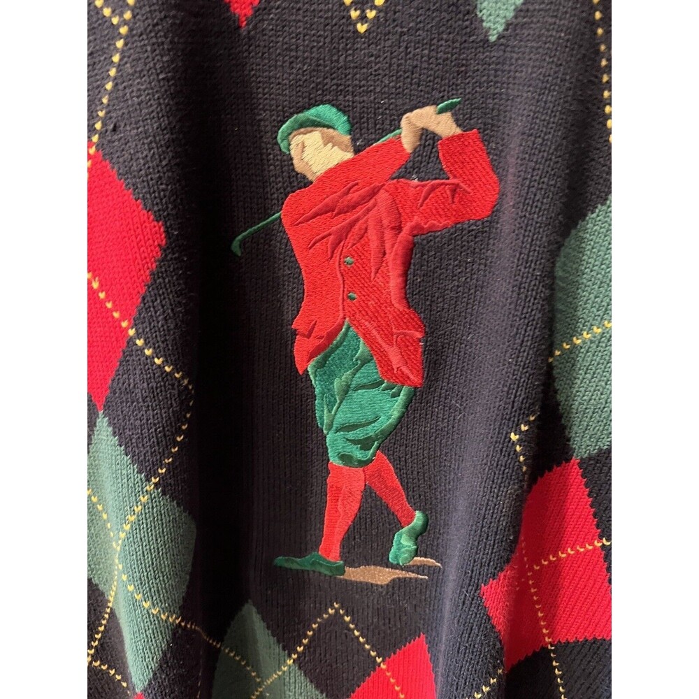 Pringle of Scotland Sweater Mens Sz L Golf Argyle Embroidered Golfer Vintage - Picture 3 of 9